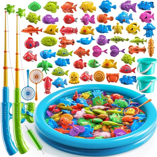 JUKUDAHU Magnetisches Angelspielzeug für Kinder 3-5 Jahre | Mit aufblasbarem Kinderpool, Badewannenspielzeug, Outdoor Spielzeug, Für Jungen und Mädchen 3-8 Jahre