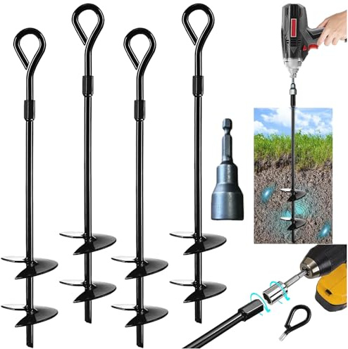Persiiious 36cm Anclaje Al Suelo, 5 Piezas Anclaje De Tierra, Estacas De Trampolín, Espiral Anclaje, para Carpas, Toldos, Cobertizos, Puertos De Coche, Juegos De Columpios, Trampolín.