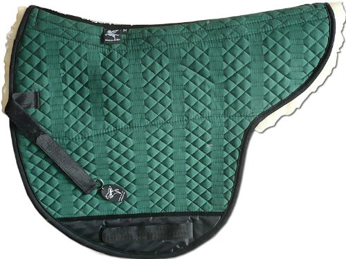 Engel Reitsport | SADEK-BLAP-L-GRU-MED | Lammfell Satteldecke | baumlos | Korrektur innen aufpolsterbar | Fell in Sattellage | Gr. L | Stoff grün Fell med./Natur