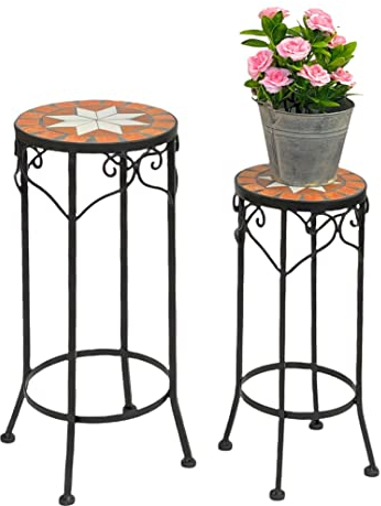 DanDiBo Blumenhocker Mosaik Rund 2er Set 46 und 54 cm Blumenständer 12011 Beistelltisch Pflanzenständer Mosaiktisch