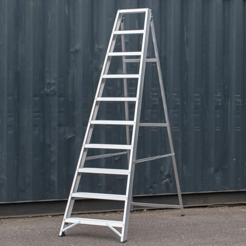 BPS® Industrial Swingback Step Ladder/Ladders | 150kg Load Capacity | Aluminium | Heavy Duty | EN131 Pro Certified | 2.61m Height | 10 Steps