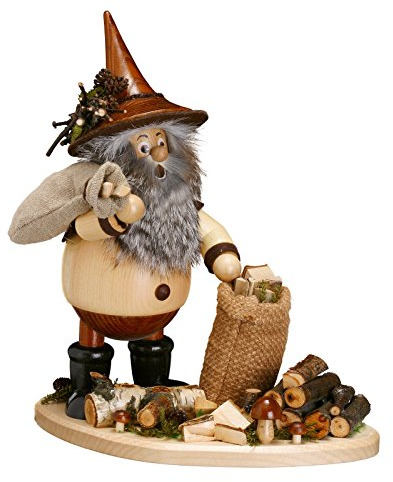 DWU Original Erzgebirgischer Räuchermann® Waldwichtel auf Brett groß Astsammler Natur - inkl. Original Crottendorfer Räucherkerzen #897