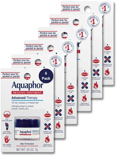 Aquaphor Healing Ointment Advanced Therapy Skin Protectant, Dry Skin Body Moisturizer, 0.25 Oz Jar, Pack of 6