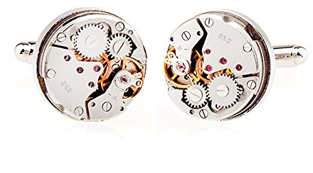Honey Bear 1 Paar Rund Herren Manschettenknöpfe Cufflinks Steampunk Nicht-Bewegung Watch mit Geschenk Box (Silber)