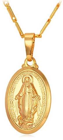 U7 Collier Femme Plaqué Or Chaîne en Pendentif Médaillon avec Saint Vierge Marie pour Fille