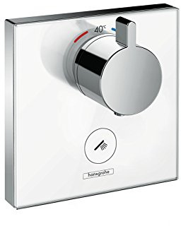 hansgrohe ShowerSelect Glas Unterputz Highflow-Thermostat, für 1 Funktion mit zusätzlichem Abgang, Weiß/Chrom