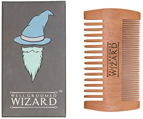 Well Groomed Wizard Wooden Beard Comb for Men, double sided Anti-static Beard Grooming Comb