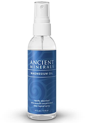 Ancient Minerals Magnesium Oil Spray Bottle of Pure Genuine Zechstein Magnesium Chloride - Topical Magnesium for Skin Application (4fl oz)