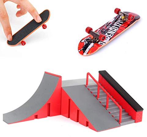 QINIFIFY Skatepark Rampen, Skate Park Kit Griffbrett Rampe mit Mini Finger Skateboard Spielzeug Geschenk für Kinder (C)