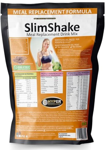 Hyper Slim Shake - Sostituto Pasto Dimagrante gr 1000 Gusto Cacao - Pasto Sostitutivo Dimagrante per Frullati e Shakes Proteici Ideale per Perdita e Controllo del Peso Forma. Made in Italy