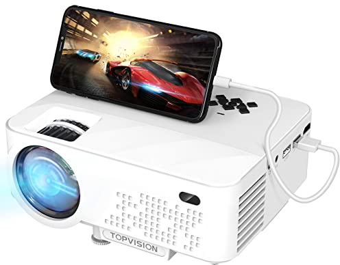 TOPVISION Mini Beamer mit Screen Mirroring, 7000 Lumen Heimkino, Full HD 1080P Video Beamer mit 240 Display, 90000 Stunden LCD, kompatibel mit HDMI/USB/AV/VGA