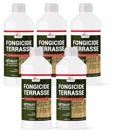 anti mousse terrasse, produit anti-mousse concentré pour 250m², traitement fongicide et anti-depot, algicide pour sol pierre et bois - 5 L (5 x 1L) - ARCANE INDUSTRIES
