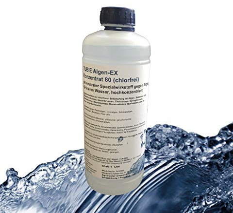 TUBIE Premium Algen-EX Konzentrat chlorfrei Algenentferner Wasserklärer Algenvernichter Brunnenklar Algizid Brunnen (1 Liter)
