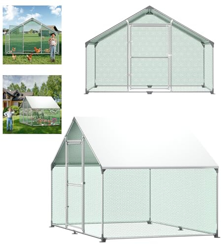 Aufun Chicken Coop Outdoor with Lock Galvanised Steel Small Animal Hutch Includes Roof Cover Hen House Enclosure Cage for Chicken Bird Rabbit Pet, XL9.84x 6.56x 6.56ft