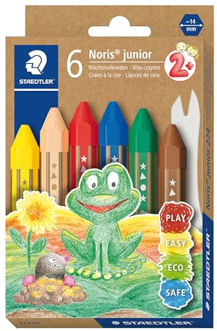 STAEDTLER Noris Junior 224 C6 - Pastelli a cera per bambini dai 2 anni in su, colori assortiti (confezione da 6)