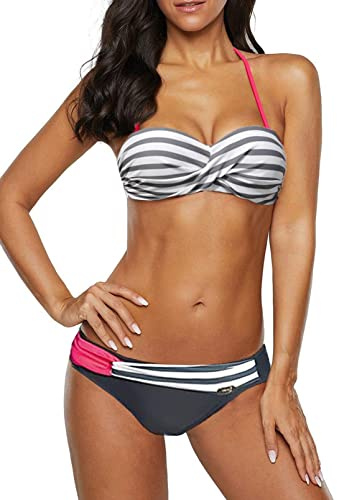 Dokotoo Bandeau Bikini Damen Set Push Up | Wickeloptik Neckholder Oberteil Sexy Low Waist Bademode Zweiteiliger Badeanzug Swimsuit