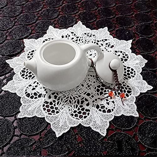 Givbro - Tovagliette rotonde in pizzo ricamate, lavorare all’uncinetto, adatte come sottobicchieri, decorazione per matrimoni, vasellame, cuscini, bianco
