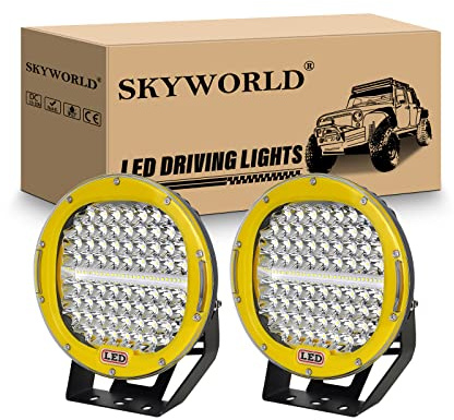 SKYWORLD 2Pcs Scheinwerfer LED Arbeitsscheinwerfer 12V, 9 Zoll 23cm 294W Spot Strahler Gelb Auto Runde LED Arbeitslicht Offroad Beleuchtung für SUV ATV Traktor LKW 4x4 6000K Weiße Nebelscheinwerfer