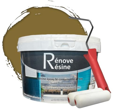 COULEURS D ANTAN Peinture Résine multisupport Intérieur pour Faïence, Carrelage, Douche, Baignoire 5m² - RAL 8000 Brun vert + Kit d'application OFFERT