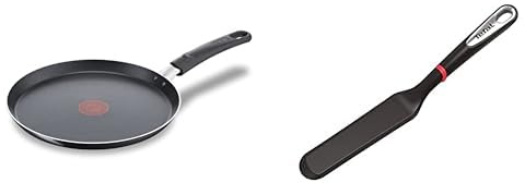 Tefal Day By Day On Poêle à Crêpe 25 cm Antiadhésive Résistante Plaque Electrique Gaz Vitrocéramique Crêpière Facile à Nettoyer Thermo-Signal & Ingenio Spatule à Crêpes, Silicone, 38,1 x 9,2 x 7,2 cm