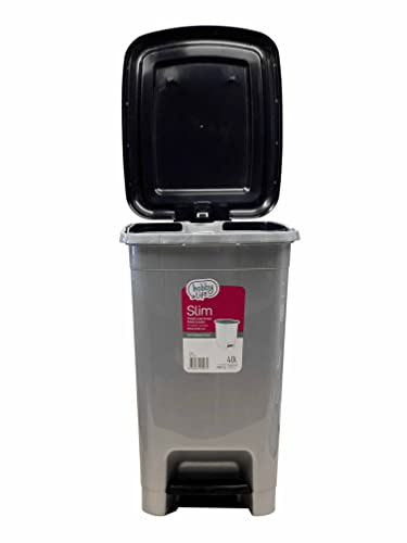 Slim Pedal Bin, Under Kitchen Counter Bins, Brilliant Grey Plastic, material with Matt Black Lid (40 (Litre))