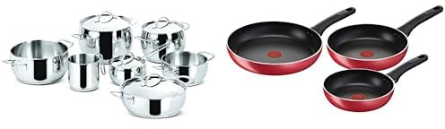 Lagostina Euforia Batterie de Cuisine pour Induction, Gaz et Four en Acier Inoxydable 18/10, 11 Pièces & Cucina Mediterranea Set de poêles anti-adhésives, aluminium