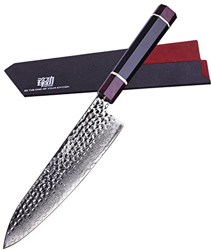 FINDKING Serie Eternity, coltello da chef giapponese con fodero, coltello da cucina professionale, lama in acciaio Damasco, affilato, per il taglio della carne, 8 pollici/21CM