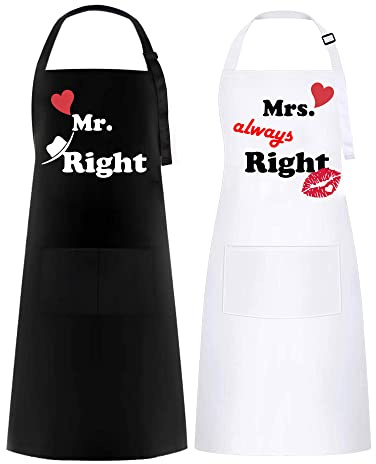 2 Stücke Mr. & Mrs. Schürze, Verstellbare Kochschürzen für Männer Damen | Wasserdicht Schürzen Lustig mit 2 Taschen, Paar Ehe Geschenk Schürze für Hochzeit, Verlobung, Valentinstag, Polterabend, BBQ
