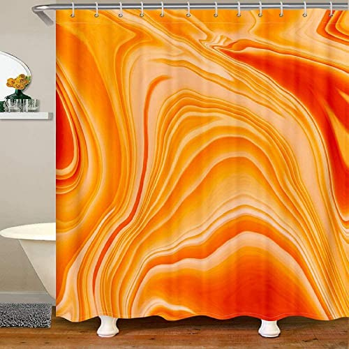 Duschvorhang 120x200 Orange， 3D Drucken Welligkeit Shower Curtains Textil Anti Schimmel Wasserdicht Duschvorhänge Badewanne Stoff Polyester Waschbar Lang Vorhang mit 8 Haken