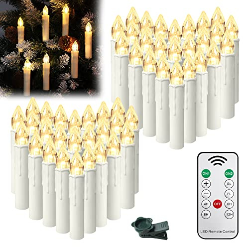 HENGMEI LED Kerzen, 50pcs Flameless Kerzen mit Timerfunktion, Flackernde Weihnachtskerzen mit Fernbedienung für Hochzeit, Weihnachtsdeko, Geburtstag Party, Warm Weiß
