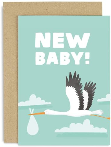 Old English Co. Cute New Baby Stork Card for New Parents - Baby Girl or Baby Boy - Pregnancy Announcement Baby Shower Card for Expecting Parents | Blank Inside with Envelope