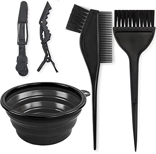 Haarfärbemittel-Färbeset,Haarfärbe-Set,5-teilige Friseurpinsel Schüssel Combo Salon Werkzeugset,Haarfärbeset,Bleichschale,Kamm,Bürsten,Tönung-Set,Set zum Selbermachen 2 Pinsel+Schüssel+2 Styling-Clips