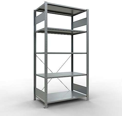 SCHULTE Lagertechnik Grundregal, Fachbodenregal Stecksystem MULTIplus150 | 2000 x 1000 x 600 mm (HxBxT), 5 Fachböden, Kreuzstrebe, verzinkt - Expressline