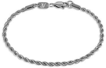 JVillion Bracciale Twisted Rope da uomo in argento, 3 mm, accessorio da uomo, idea regalo
