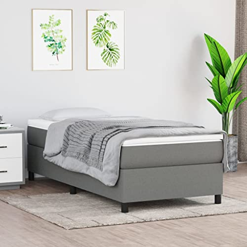 Festnight Polsterbett 90 x 190 cm - Komplettes Bett Set Mit Matratze, Lattenrost - Boxspringbett Aus Stoff in Dunkelgrau#2