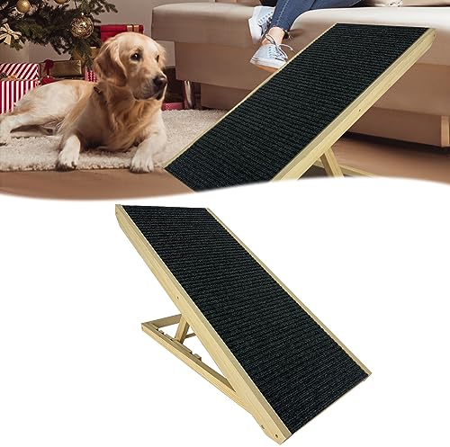 HENGMEI Hundetreppe, Holz Hunderampe, Klappbar Katzentreppe, rutschfeste Katzenleiter, Haustiertreppe für Kleine Hunde, Alte Katzen, 100x40x7cm