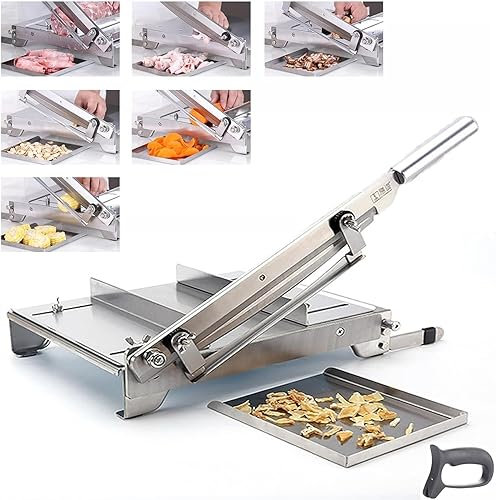 trancheuse à jambon Coupe-os de côtes de trancheuse de viande congelée manuelle 13,5 pouces en acier inoxydable Machine de découpe de hachoir à poisson d'os de poulet avec double lame amovible épaisse
