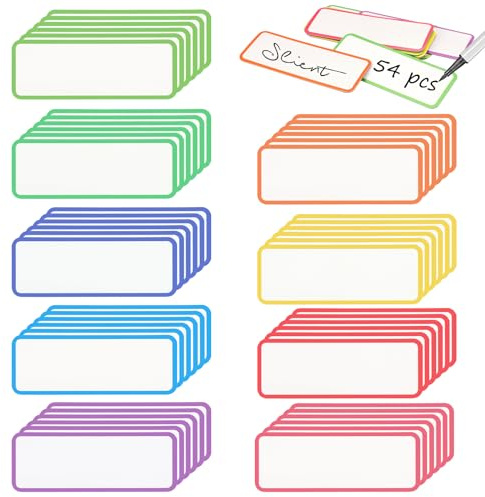54 Stück Magnetstreifen Beschreibba,8x3cm Wiederverwendbare Namensetiketten | 9 Farben Whiteboard Magnete für Whiteboards, Spind, Kühlschrank, Schule, Büro oder Zuhause
