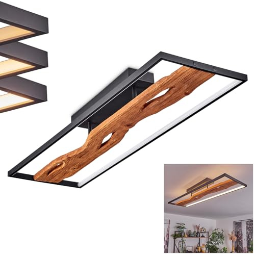 HOFSTEIN LED Deckenleuchte Nevogilde, dimmbare Deckenlampe aus Metall/Holz/Kunststoff in Schwarz/Natur/Weiß, Leuchte im skandinavischen Design, dimmbar über Lichtschalter, 6600 L, 3000 K, 48 W