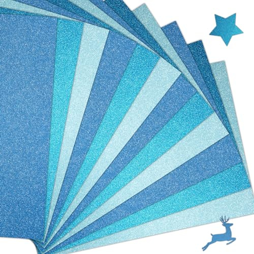15 Glitzerpapier Blau, A4 Glitzer Papier zum Basteln, Crafting Bastelpapier