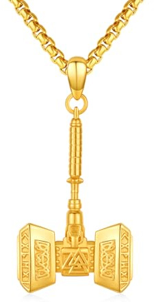 ZIPPICE Thors Hammer Halskette 925 Sterling Silber Wikinger Kette Keltisches Knoten Kette Thors Hammer Anhänger Mjölnir Halskette Wikinger Schmuck für Herren Sohn Jungen Männer (Gold)