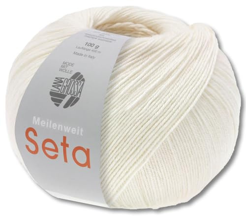 Frida's Wollhaus Lana Grossa 100 g Meilenweit 100 Seta Sockenwolle Merino Seide Garn 31 Farben (01 | Weiß)