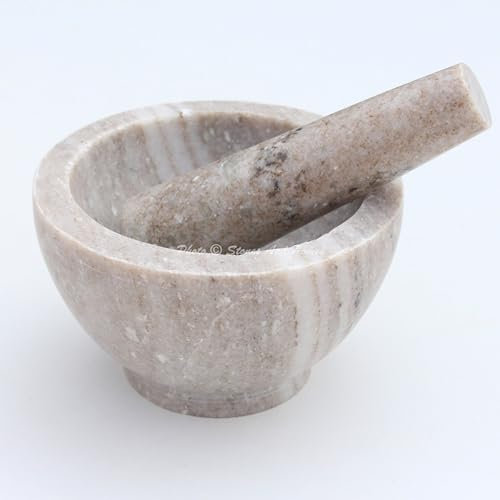 Stones And Homes Juego de mortero y mortero marrón indio con cuenco grande para medicina de mármol, molinillo de piedra para cocina y hogar, 13 x 8 cm