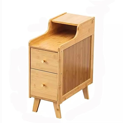 Schubladenkommode, Ganzholz-Nachttisch, zwei Schubladen, originale Holzfarbe/Dunkelbraun, Nachttisch, schmaler Seitenschrank, Nachttischmöbel für kleinen Raum, Aufbewahrungs-Nachttisch (Farbe: B