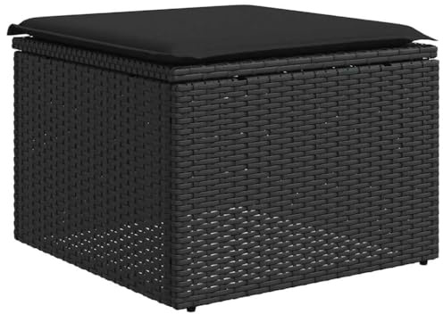 vidaXL Gartenhocker mit Kissen Schwarz 55x55x37 cm Poly Rattan