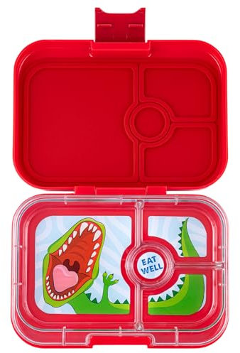 Yumbox® Panino Bento Box a tenuta stagna, Bento a 4 scomparti, per bambini e adulti, perfetta per pranzo al sacco, compatta, 8,5 x 6 x 1,8, porzioni sane (Wow Red, dinosauro)
