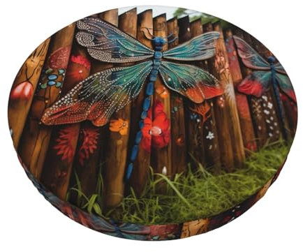 Dragonfly Fence Round Stool Seat Cover-Velvet Material,Ideal For Bar Stools,Chairs,And Countertop Stools