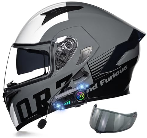 Motorradhelm Klapphelm mit Bluetooth, ECE Zertifiziert Integralhelm mit Doppelvisier, mit Eingebautem Mikrofon für Automatische Reaktion, für Erwachsene Frauen Männer (21.6-24.4in)