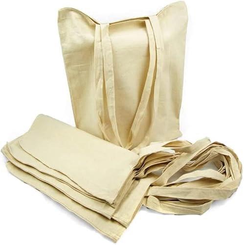 HERSO 10 x Bolsa algodón natural 41 x 37 cm. Asas largas