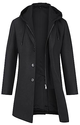 YOUTHUP Abrigo de Lana de Hombre con Gorra Slim Fit Invierno Sobretodo Grosor Trenca
